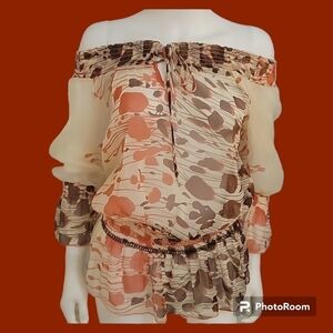 Hessi Off Shoulder Sheer Peplum Smock Hippie Cover-up Festival Blouse